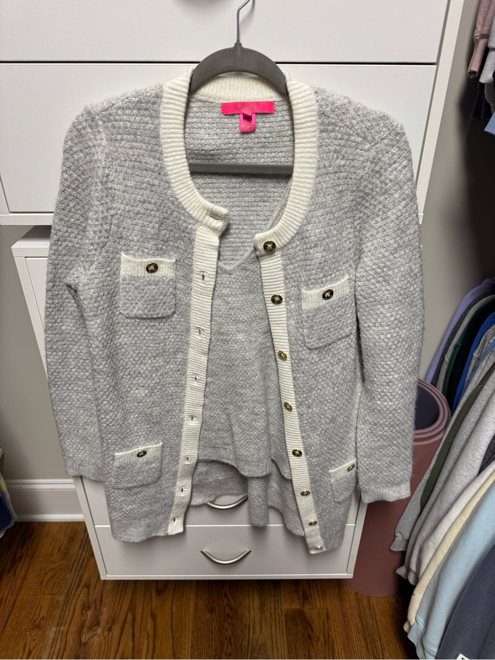 Lilly Pulitzer Light Gray Cardigan with Cream Trim